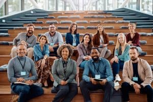 Large group of happy entrepreneurs attending an employee resource group