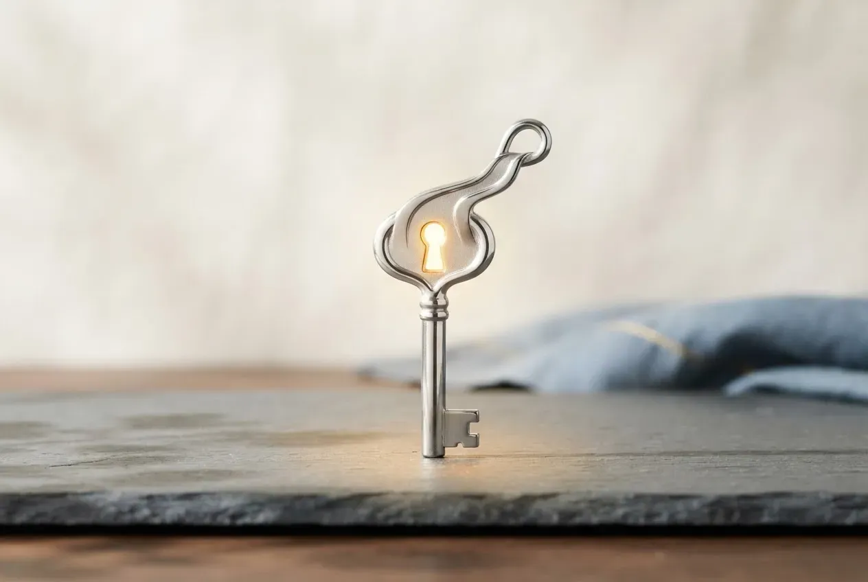 A polished key with a glowing pathway symbolizes career growth as a compelling job-offer benefit.