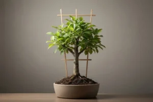 Thriving young tree supported by a simple trellis, symbolizing leadership that helps employees grow and succeed.